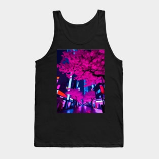 Tokyo City Japan at Night Cyberpunk Cityscape Cherry Blossom Tank Top